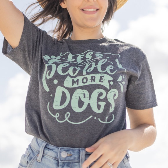 Less People More Dogs Cute Fun Dog Lover Graphic Tee - Picture 1 of 5